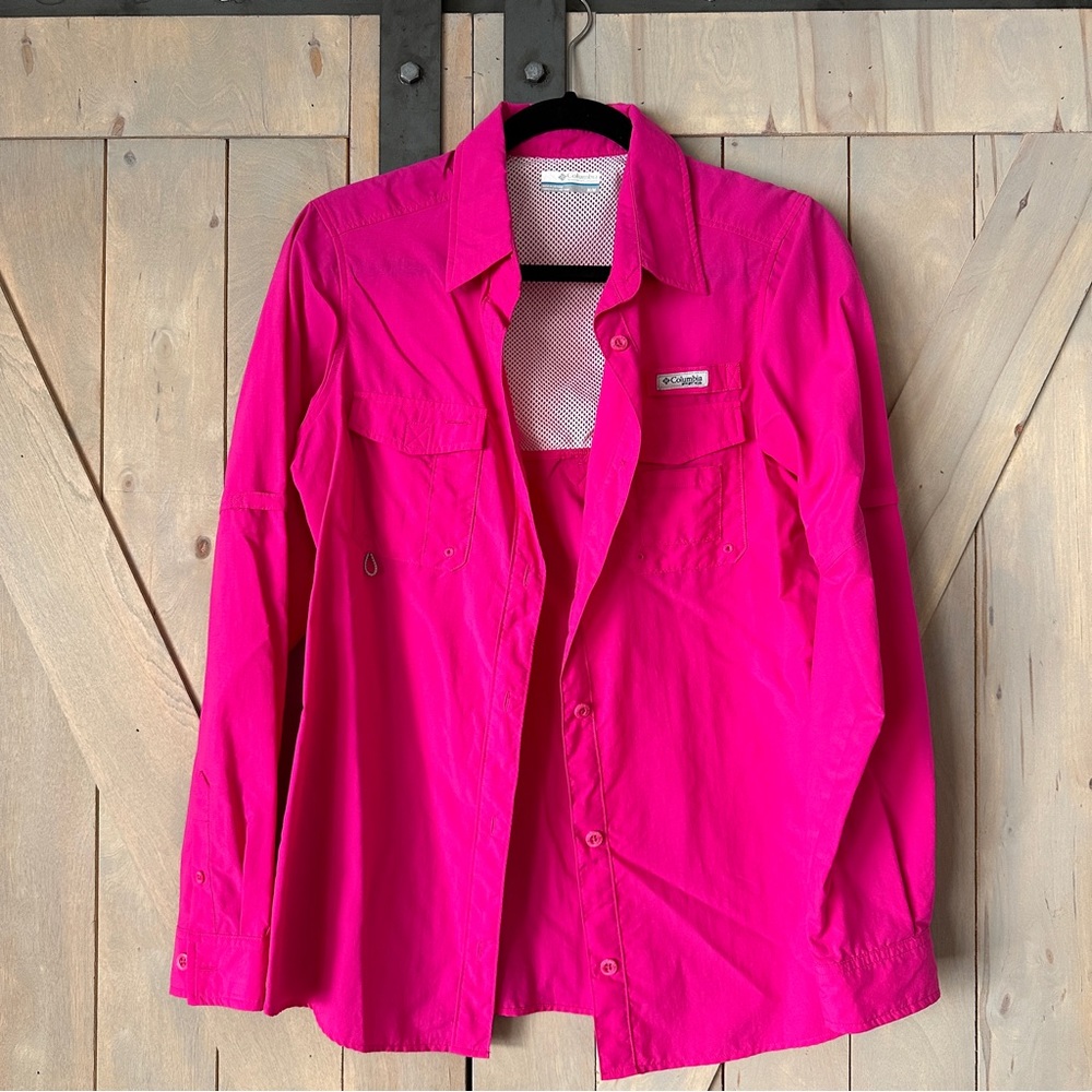 Women’s Columbia Pink Long Sleeve PFG Fishing Hiking Shirt size Medium